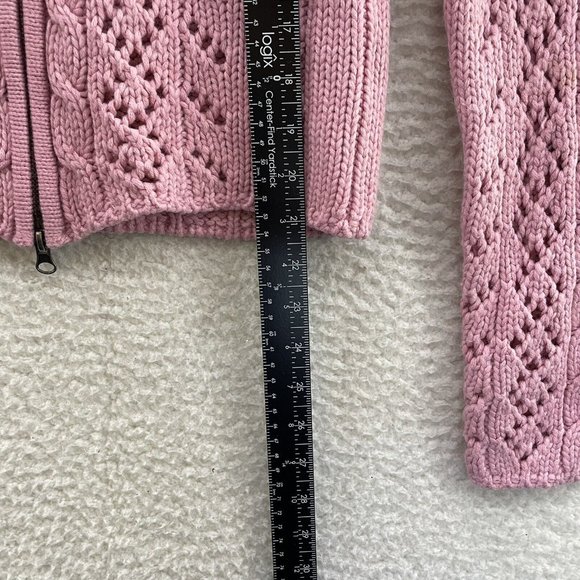 Y2K 2000s Arizona Jeans Pink Crochet Knit Double Zip Sweater Womens M Medium - Picture 6 of 7